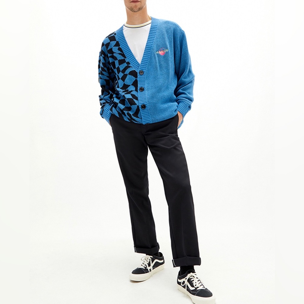 PacSun Blue Geometric Half-Print Cardigan